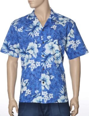 Hibiscus Men's Blue Hawaiian Shirt