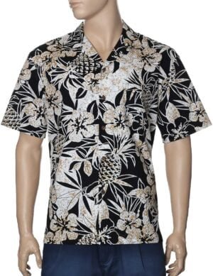 Pineapple Aloha Men's Cotton Shirt Black