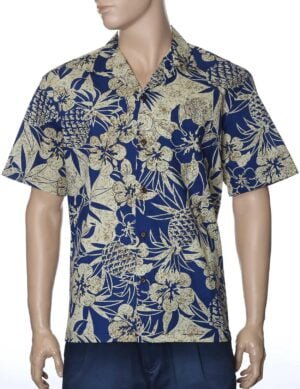 Pineapple Aloha Men's Cotton Shirt Navy