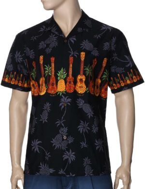 Ukulele Border Aloha Hawaiian Shirt Black