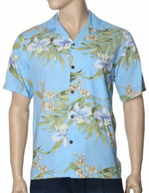 Light Sky-Blue Pali Orchid Rayon Shirt