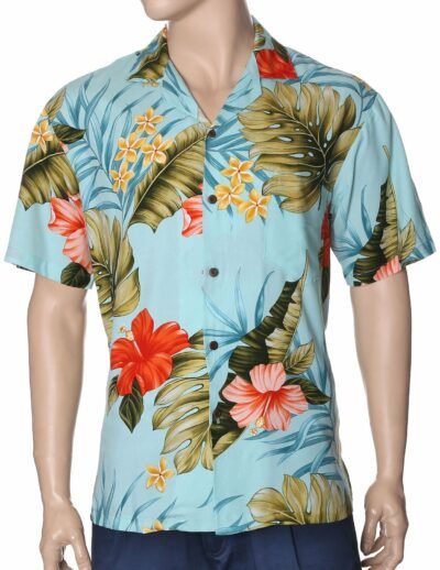 Hibiscus Relaxed Fit Hawaiian Shirt Aqua