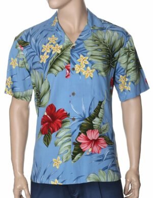 Hibiscus Relaxed Fit Hawaiian Shirt Light Sky Blue