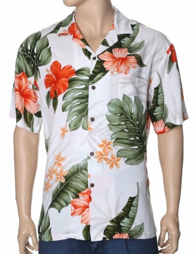 Hibiscus Relaxed Fit Hawaiian Shirt White