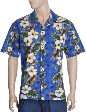 Kalea Men's Cotton Aloha Shirt Blue