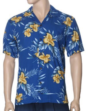 Keilani Island Rayon Men Aloha Shirt Blue