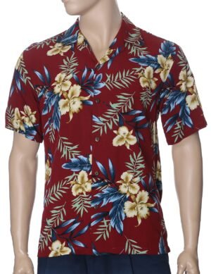 Keilani Island Rayon Men Aloha Shirt Burgundy