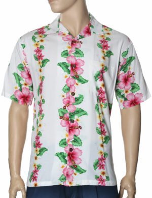 Kona Hibiscus Panel Men Aloha Hawaiian Shirt White
