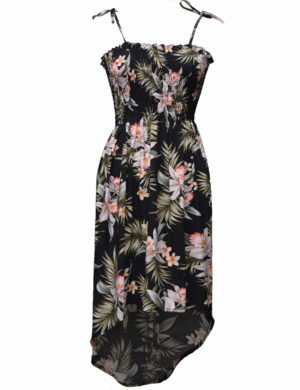 High Low Smock Midi Dress With Island Orchids Black