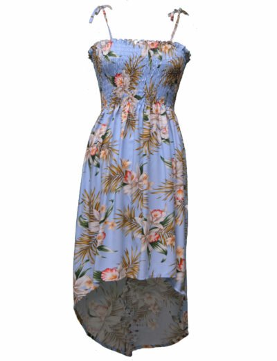 High Low Smock Midi Dress With Island Orchids Sky Blue