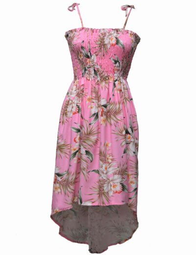 High Low Smock Midi Dress With Island Orchids Pink