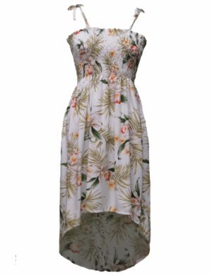 High Low Smock Midi Dress With Island Orchids White