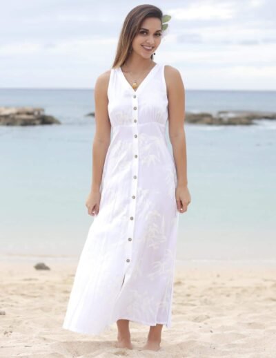 Bamboo White Rayon Long Maxi Dress