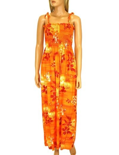 Hana Long Smocked Tube Top Dress Orange