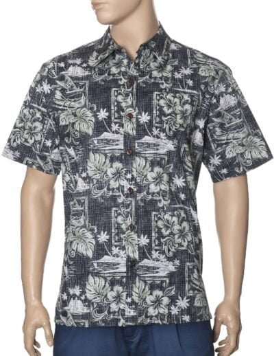 Diamond Heas Button-Up Aloha Dress Shirt Charcoal