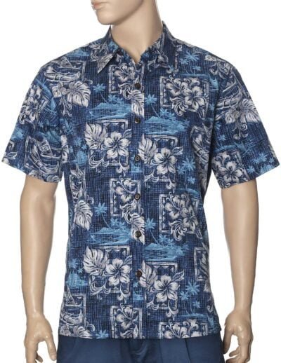 Diamond Heas Button-Up Aloha Dress Shirt Navy