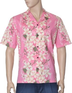 Island Plumeria Flowers Cotton Aloha Shirt Pink