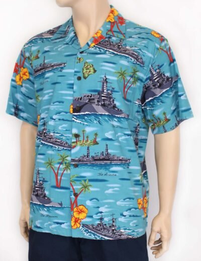 Pearl Harbor Men's Aloha Shirt Turquoise
