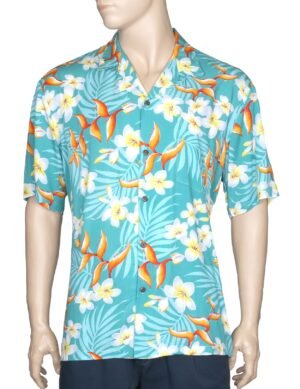 Birds of Paradise Men's Hawaiian Shirt Green