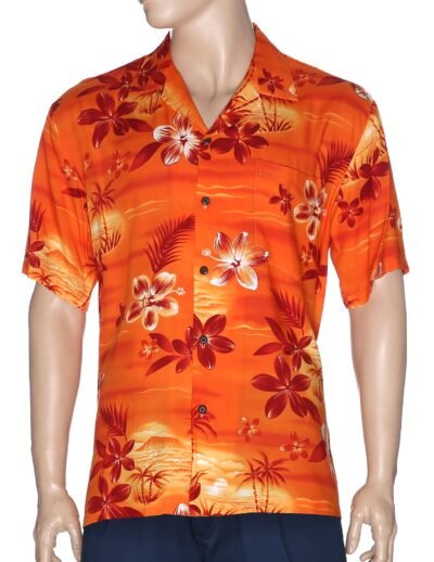 Resort Moonlight Scenic Rayon Aloha Shirt Orange