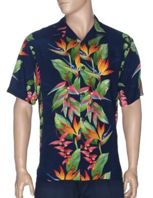 Birds of Paradise Panel Hawaiian Shirt Navy