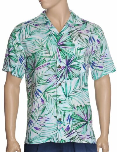 Rayon Hawaiian Aloha Watercolors Palms Shirt Green