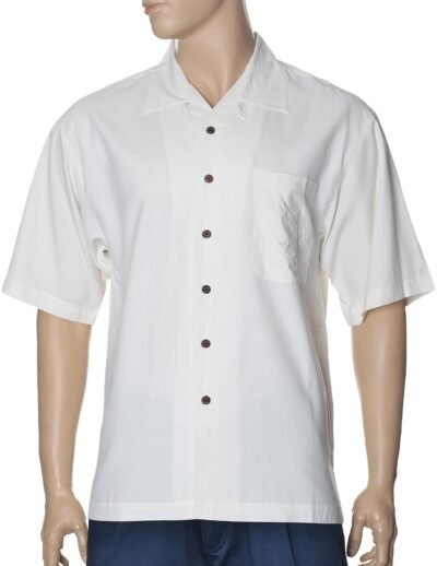 Embroidered Swordfish Cream Silk Aloha Shirt