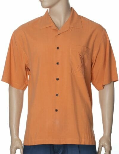 Embroidered Swordfish Orange Aloha Silk Shirt