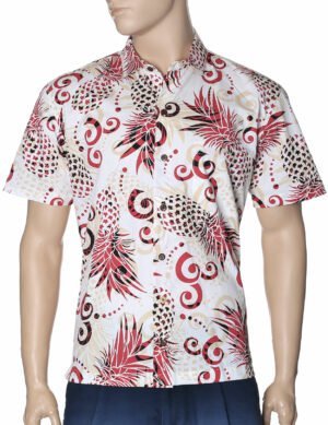 Slim Fit Hawaiian Shirt Fantasy Pineapples Sky Red