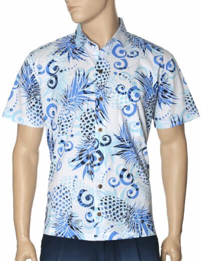 Slim Fit Hawaiian Shirt Fantasy Pineapples Sky Blue