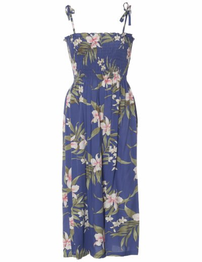 Orchid Rayon Halter Smock Tropical Dress Blue
