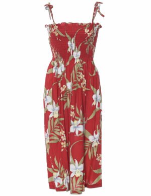 Orchid Rayon Halter Smock Tropical Dress Red