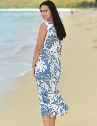 MakapuTea Length Hawaiian Dress Corn Flower Blue