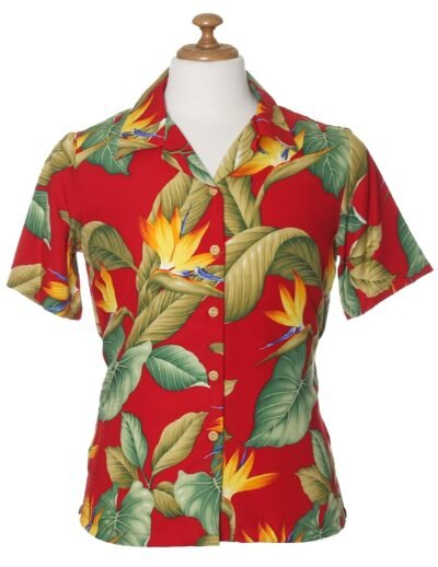 Birds of Paradise Camp Women Blouse Red