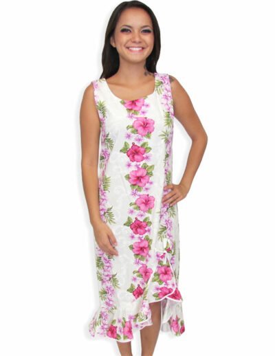 Kahauike Knee Length Hawaiian Dress White