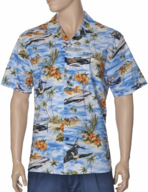 Classic Aloha Hawaiian Cotton Rayon Shirt Navy Blue