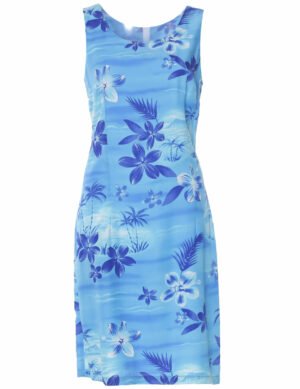 A-Line Short Cotton Hawaiian Dress Blue