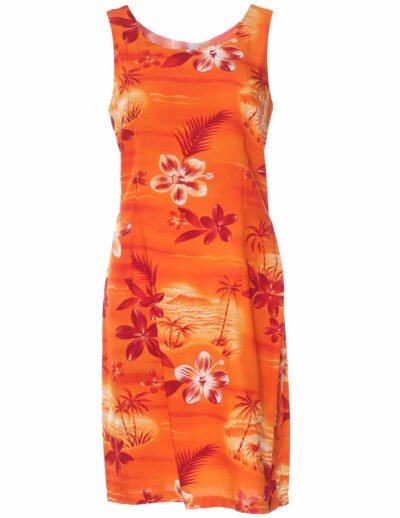 A-Line Short Cotton Hawaiian Dress Orange