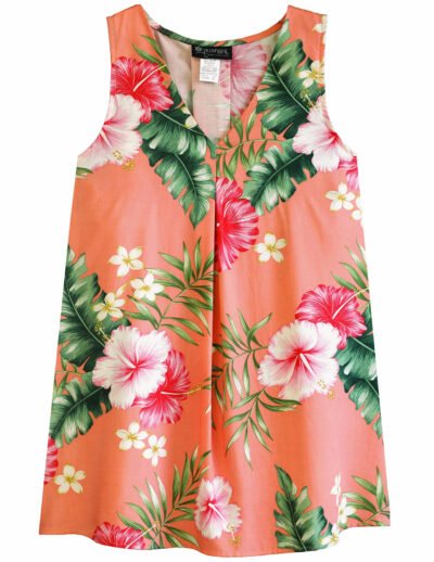 Kalei Inverted Pleat V-Neck Hawaiian Blouse Coral