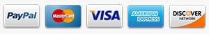 We accept: Visa, MC, AMC, Discover and PayPal