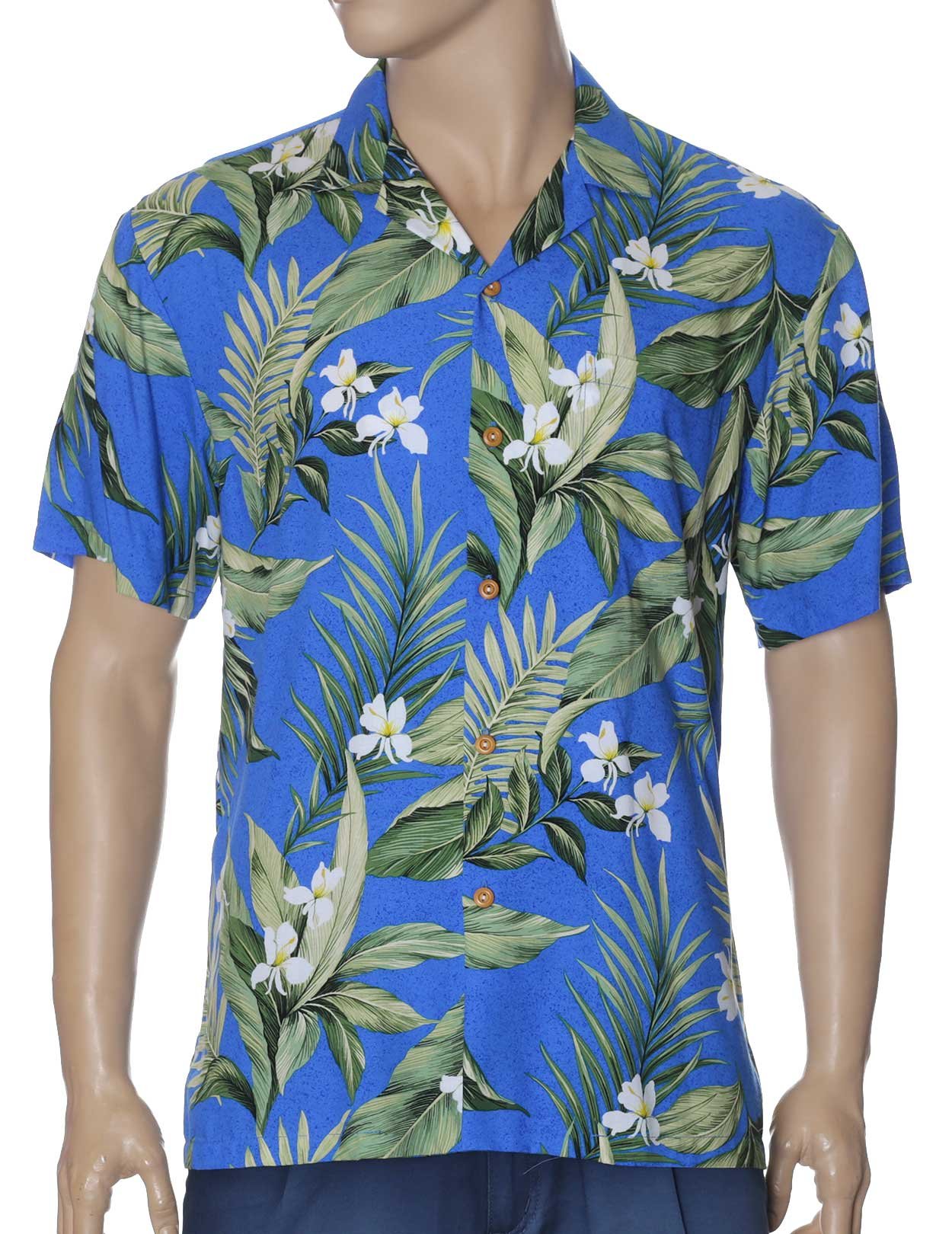 Relaxed Fit Open Collar Ginger Aloha Shirt Blue
