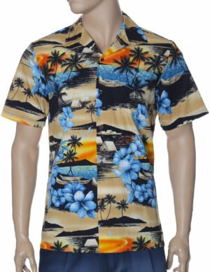 Cotton Poplin Relax Fit Men's Aloha Shirt Beige