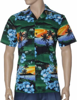 Cotton Poplin Relax Fit Men's Aloha Shirt Green