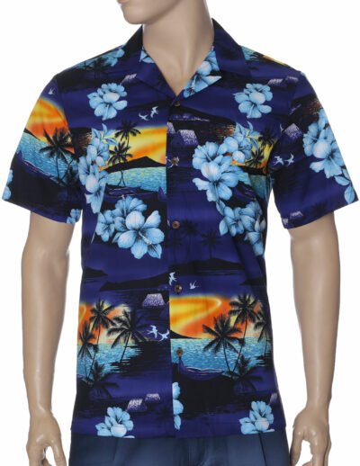 Cotton Poplin Relax Fit Men's Aloha Shirt Navy