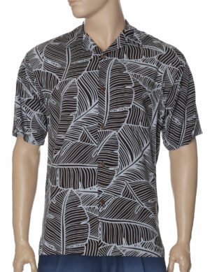 Banana Leaves Rayon Men's Aloha Shirt Charcoal