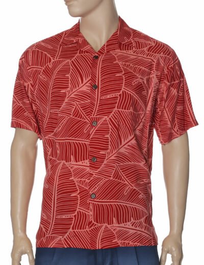Banana Leaves Rayon Men's Aloha Shirt Red