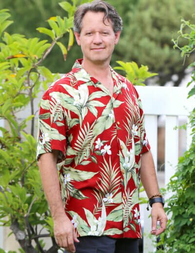 Relaxed Fit Open Collar Ginger Aloha Shirt Red
