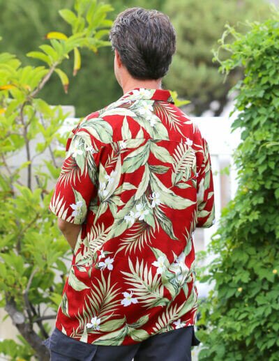 Relaxed Fit Open Collar Ginger Aloha Shirt Red