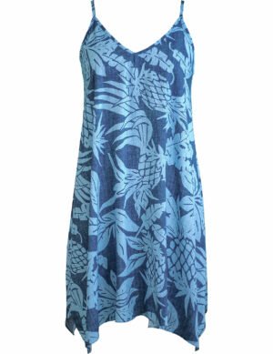 V-Neck Scarf Hem Short Hawaiian Dress Blue