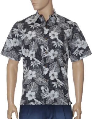 Molokai Button Up Cotton Aloha Dress Shirt Black